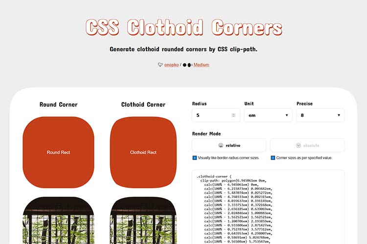 Example from CSS Clothoid Corners