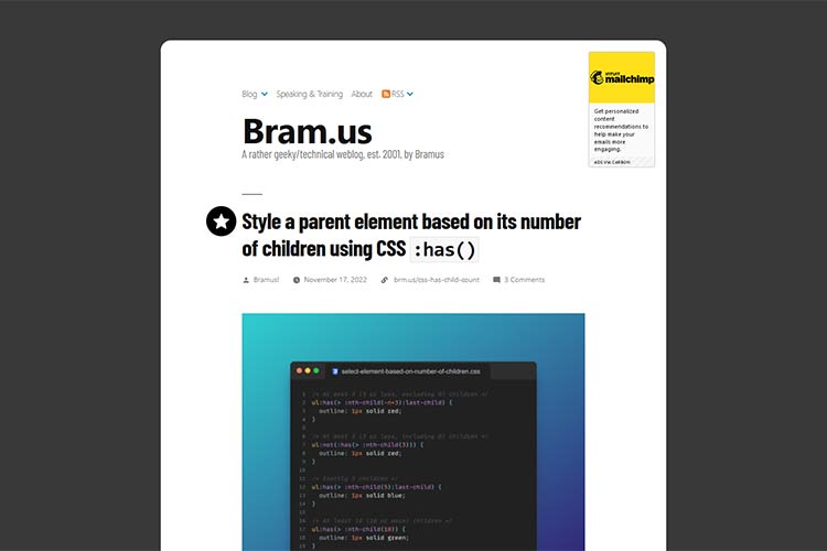 Example from Style a parent element based on its number of children using CSS :has()