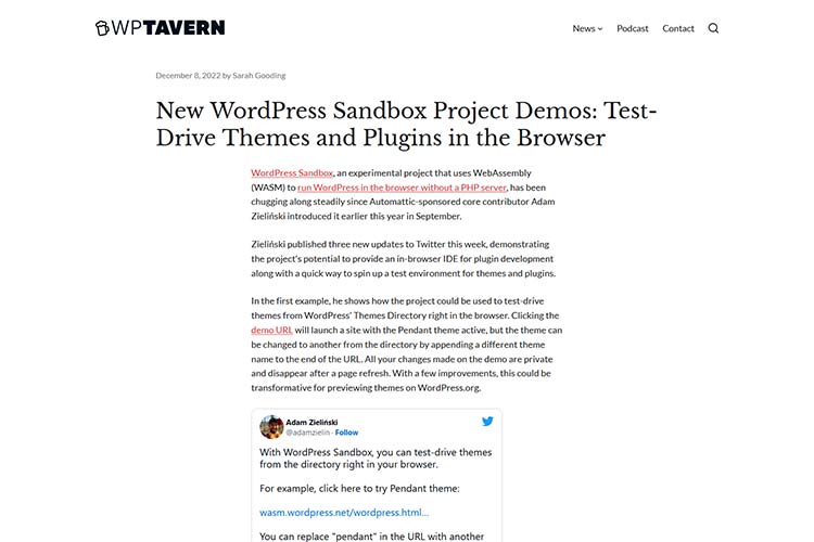 Example from New WordPress Sandbox Project Demos