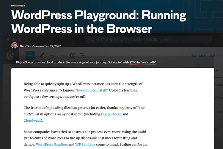 Example from WordPress Playground: Running WordPress in the Browser