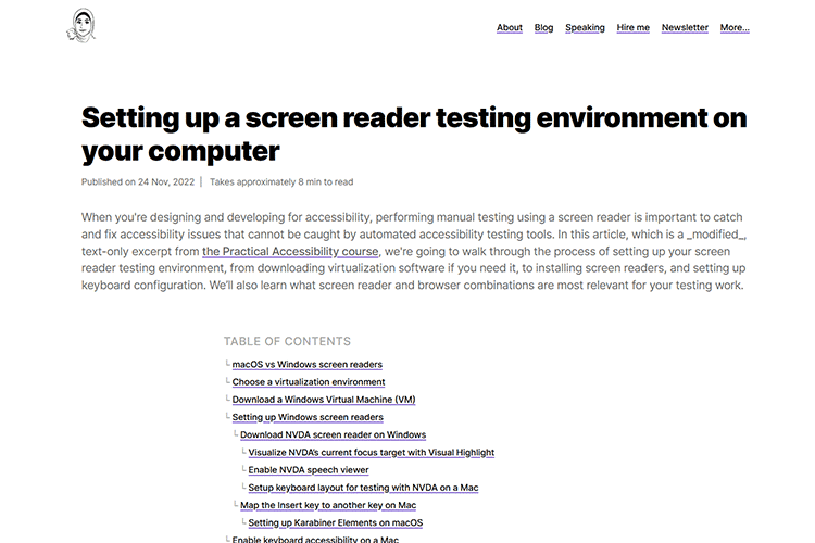 Example from Setting up a screen reader testing environment on your computer