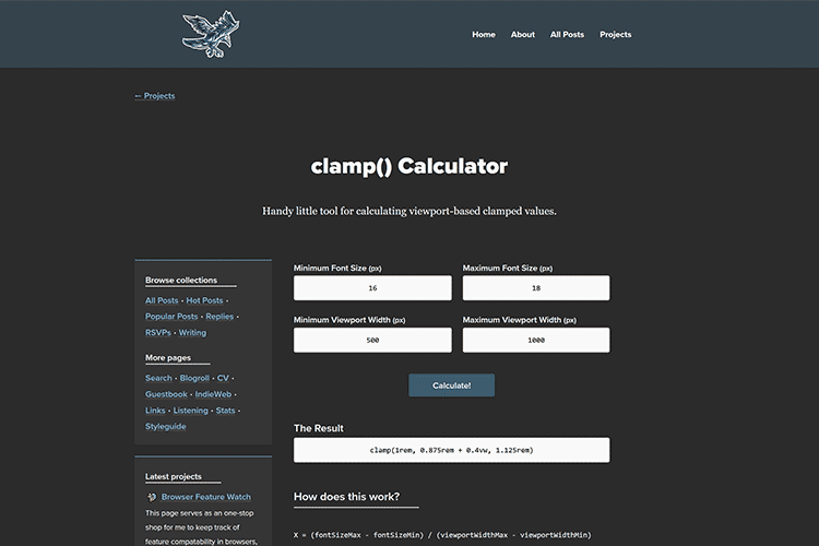 Example from clamp() Calculator