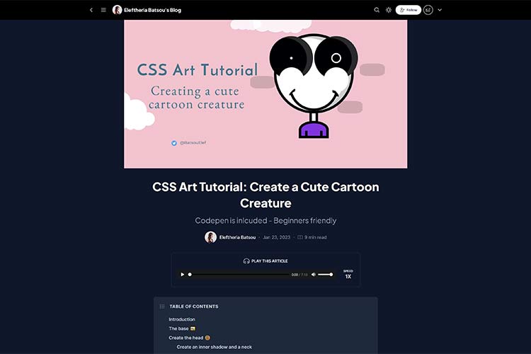 Example from CSS Art Tutorial: Create a Cute Cartoon Creature