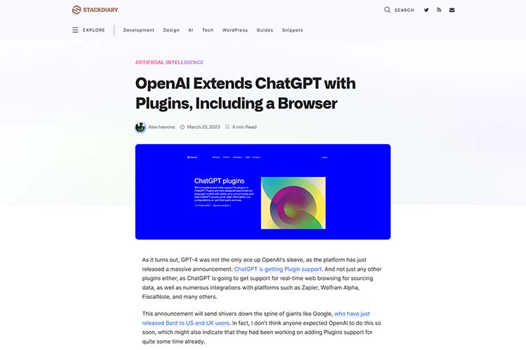 Example from: OpenAI Extends ChatGPT with Plugins, Including a Browser