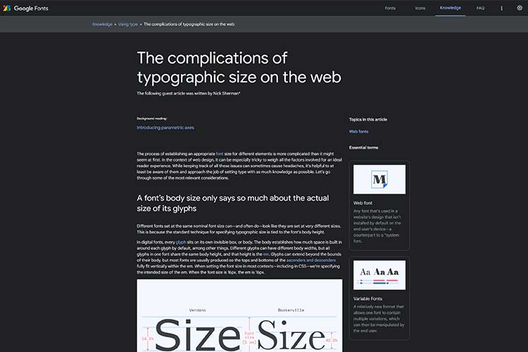 The complications of typographic size on the web