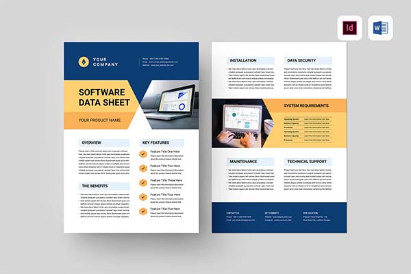 Software Company Data Sheet InDesign Template