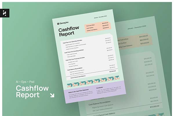 Soft Color Cash Flow Report Photoshop Template