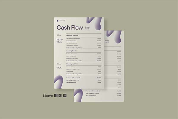 Minimalist Excel Cashflow Statement InDesign Template