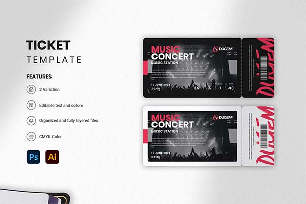 Ticket Mock-up - Dugem 3 Indesign and Photoshop Template