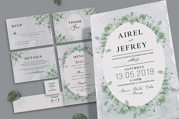 Eucalyptus Wedding Invitation Template PSD