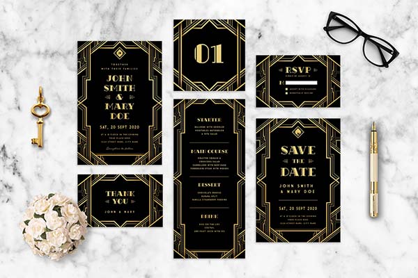 Art Deco Wedding Invitation Template PSD