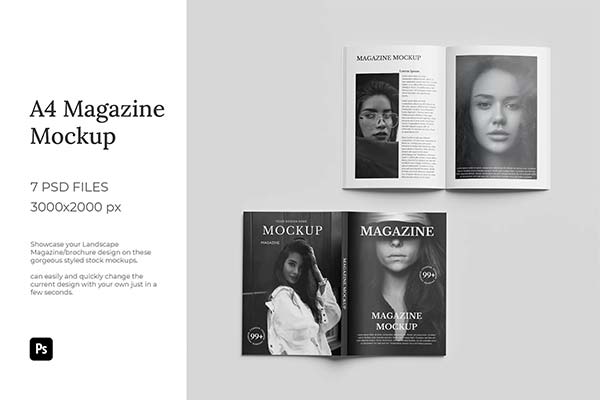 A4 Magazine Mockup Photoshop Template