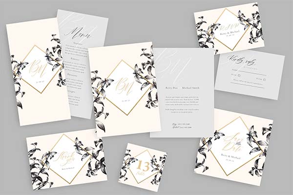 Graphite Flowers Wedding Stationery for InDesign