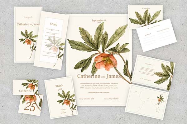 Classic Flowers Wedding Stationery Collection for InDesign