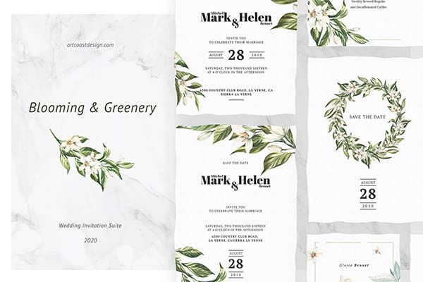 Blooming & Greenery Invitation Templates for InDesign