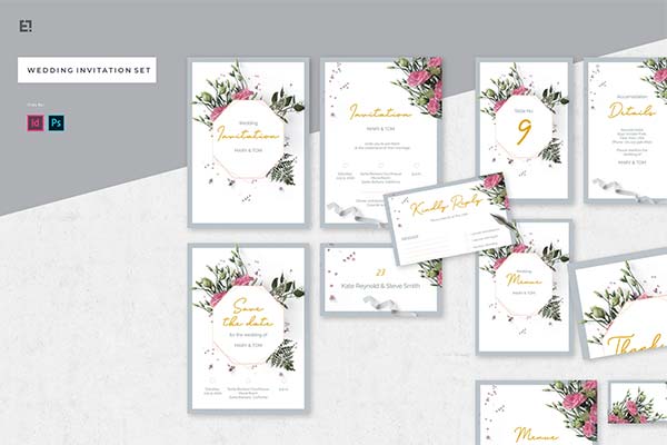 Wedding Save the Date & Invitation Set for InDesign